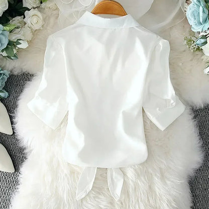 Summer Casual Women’s White Cotton Button-Up Shirt 2025 - Inarah Trade Ltd
