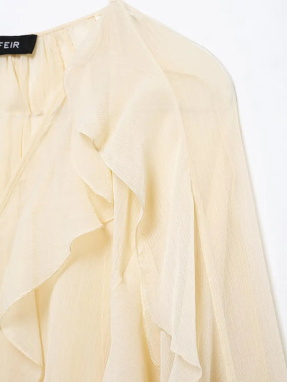 Oversized Ruffle Shirt – Wine Red Long Sleeve Blouse - Inarah Trade Ltd