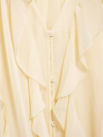 Oversized Ruffle Shirt – Wine Red Long Sleeve Blouse - Inarah Trade Ltd