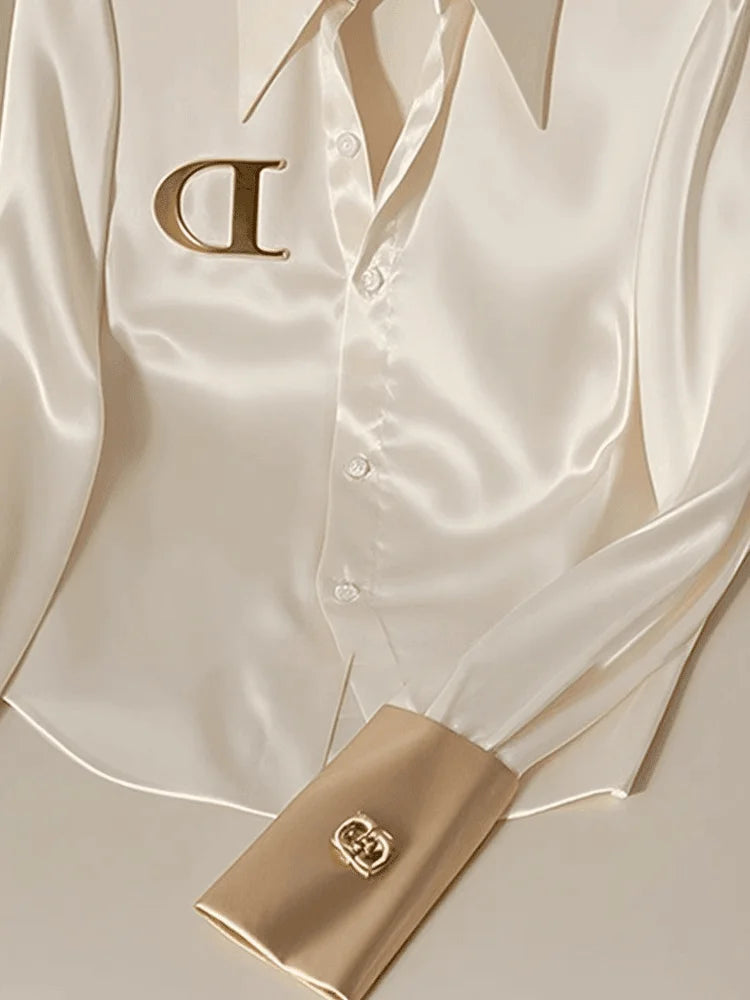 Elegant  White Satin Blouse – Women’s Long Sleeve Office Shirt - Inarah Trade Ltd