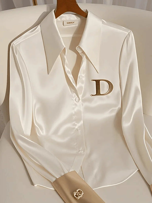 Elegant  White Satin Blouse – Women’s Long Sleeve Office Shirt - Inarah Trade Ltd