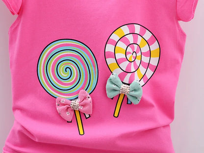 Baby Girl Summer Clothing Set – Lollipop Print T-Shirt & Shorts - Inarah Trade Ltd