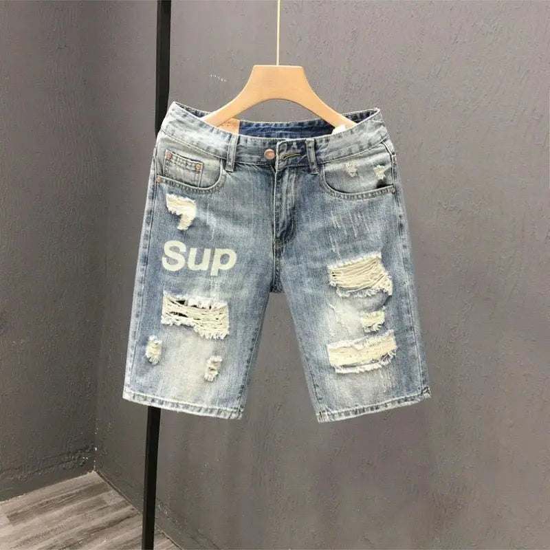 Vintage Distressed Denim Shorts – Men’s Slim Fit Luxury Style - Inarah Trade Ltd